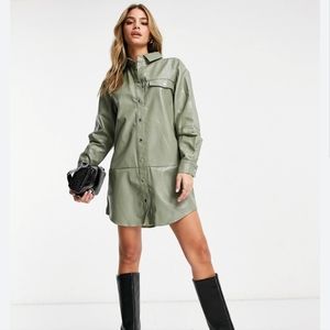 Nwot missguided oversized leather look shirt in sage